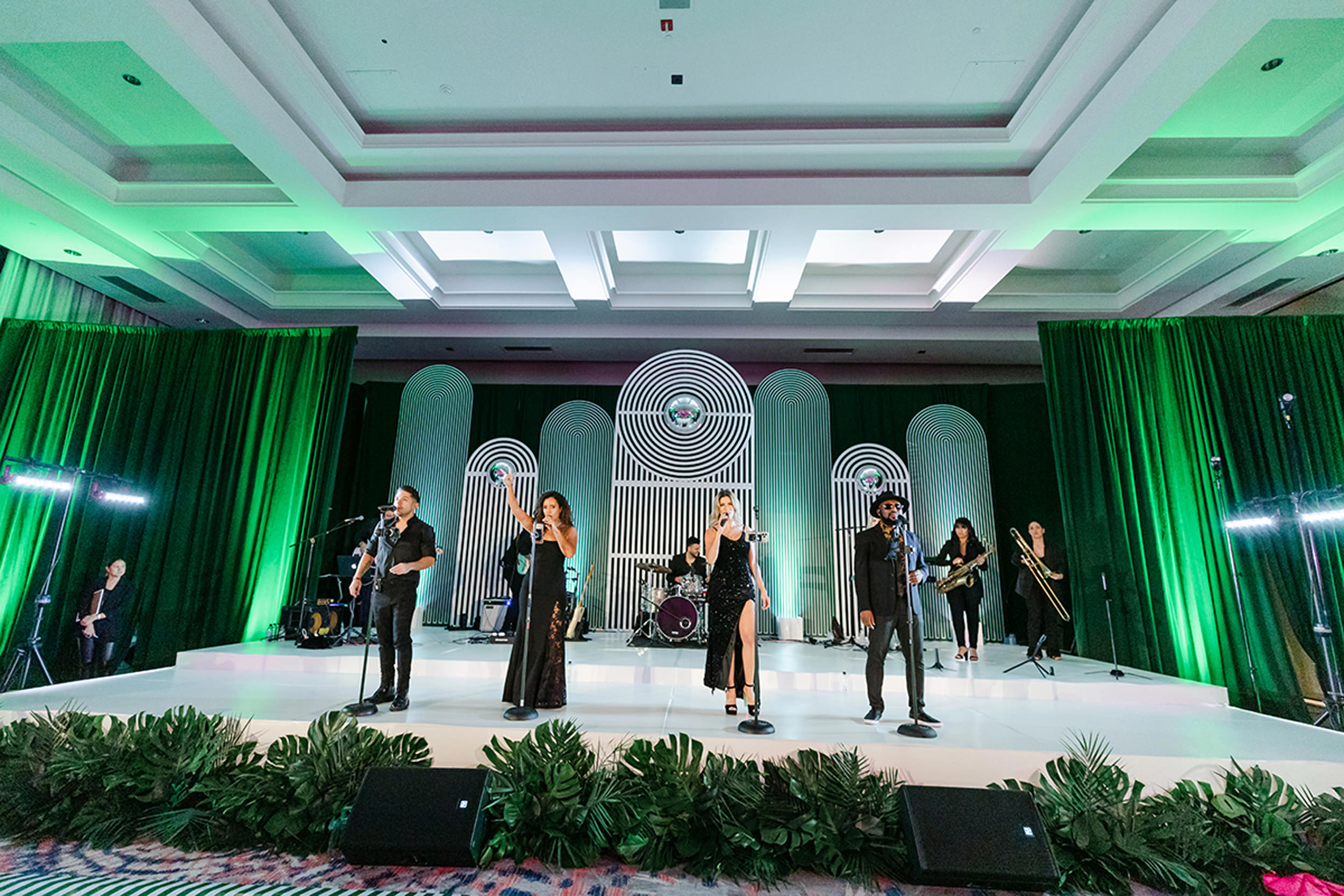 Live band performing at a luxury Miami wedding reception