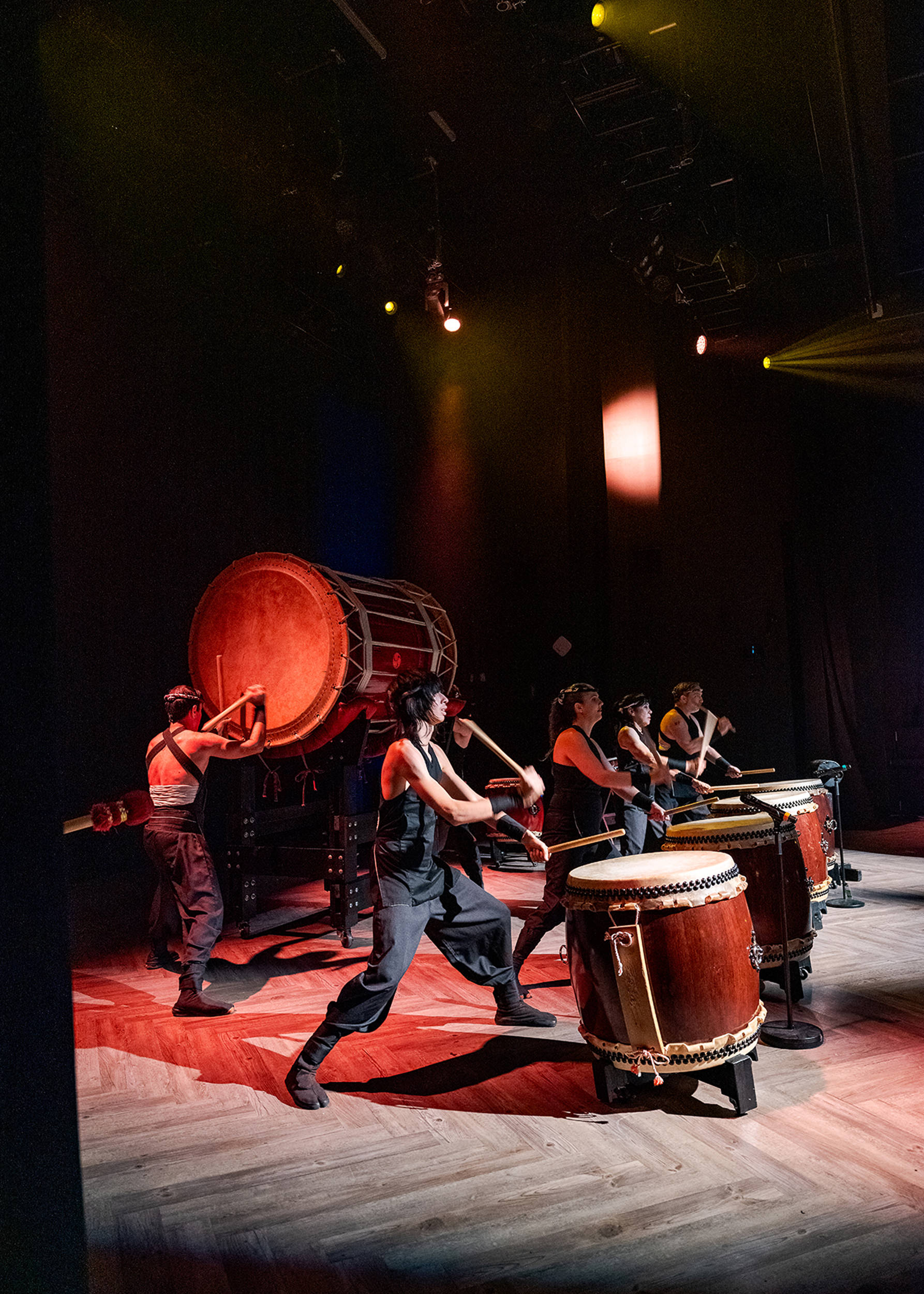 Live Taiko drummers performing during a luxury Miami event