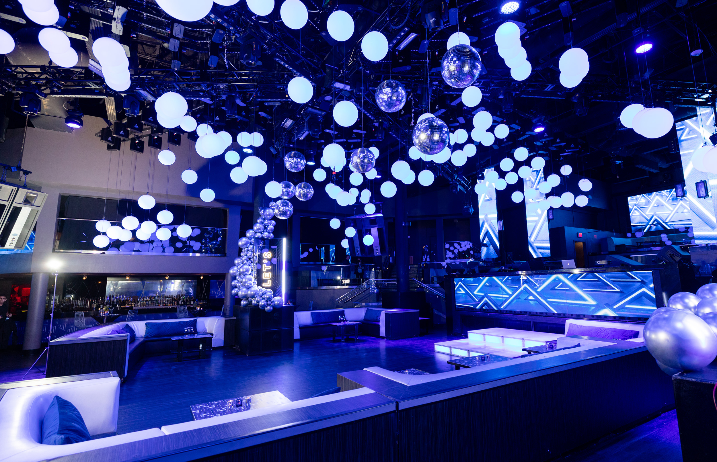 Custom lighting and ceiling installation inside a luxury Miami event venue